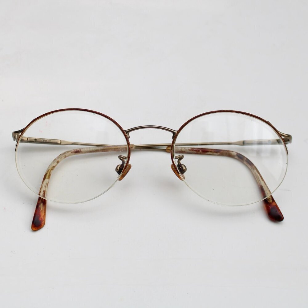 Polo Ralph Lauren Vintage Gold-Tone Metal Tortoise Round Half-Rim Eyeglasses